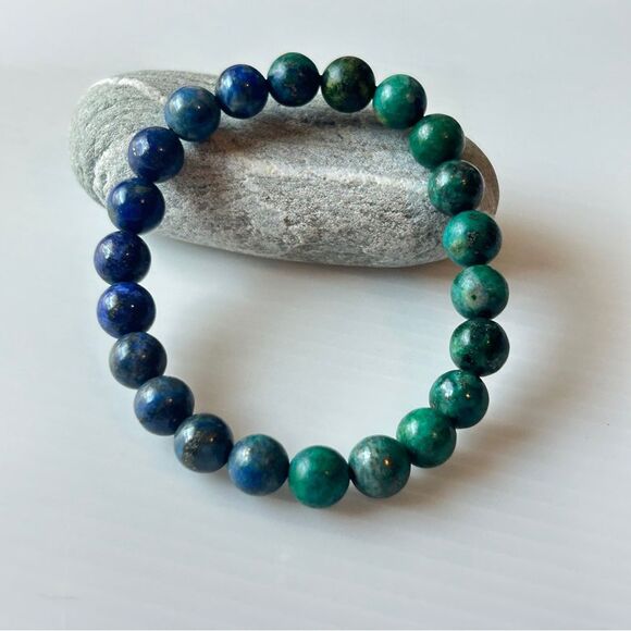 Natural chrysocolla Blue and Green Beaded Bracelet 8mm stretchy fits 6inch - Picture 1 of 6